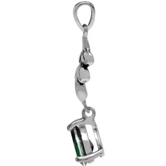 Mystic Fire Topaz Sterling Silver .79 Carat Pear Cut Leaf Drop Pendant (NWT) - Picture 9 of 11